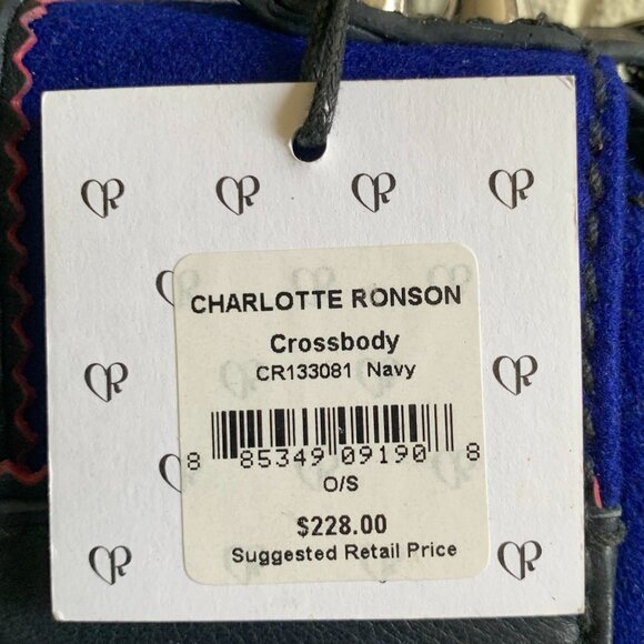 NWT Charlotte Ronson Navy Blue Wool & Black Leather Panel Crossbody Handbag - Picture 8 of 11